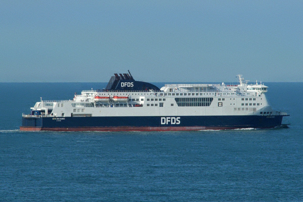 The DFDS ferry Cote des Dunes crossing the Channel on the Dover-Calais route