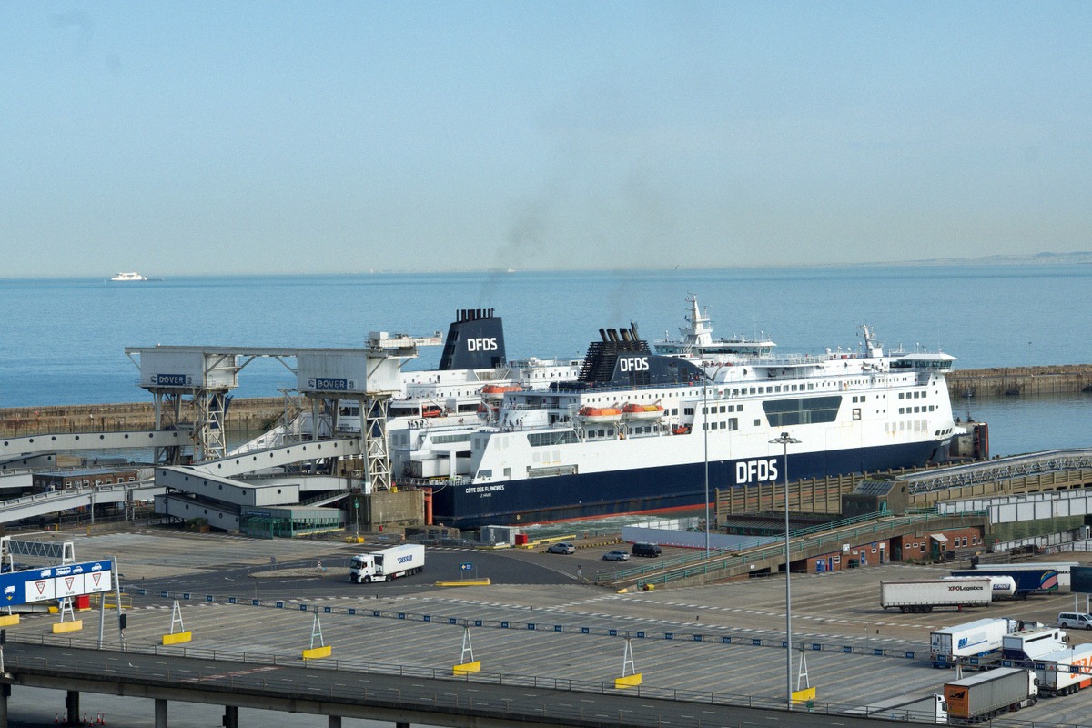 Two DFDS ferries at their berths in the port of Dover