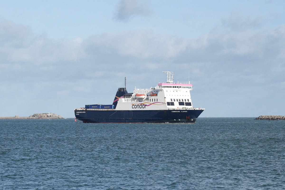 The Condor Ferries ro-ro vessel Commodore Clipper off the Channel Islands